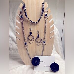 *3 for $20* Silver-Toned Drop Earrings w/Faceted Necklaces & Pins.